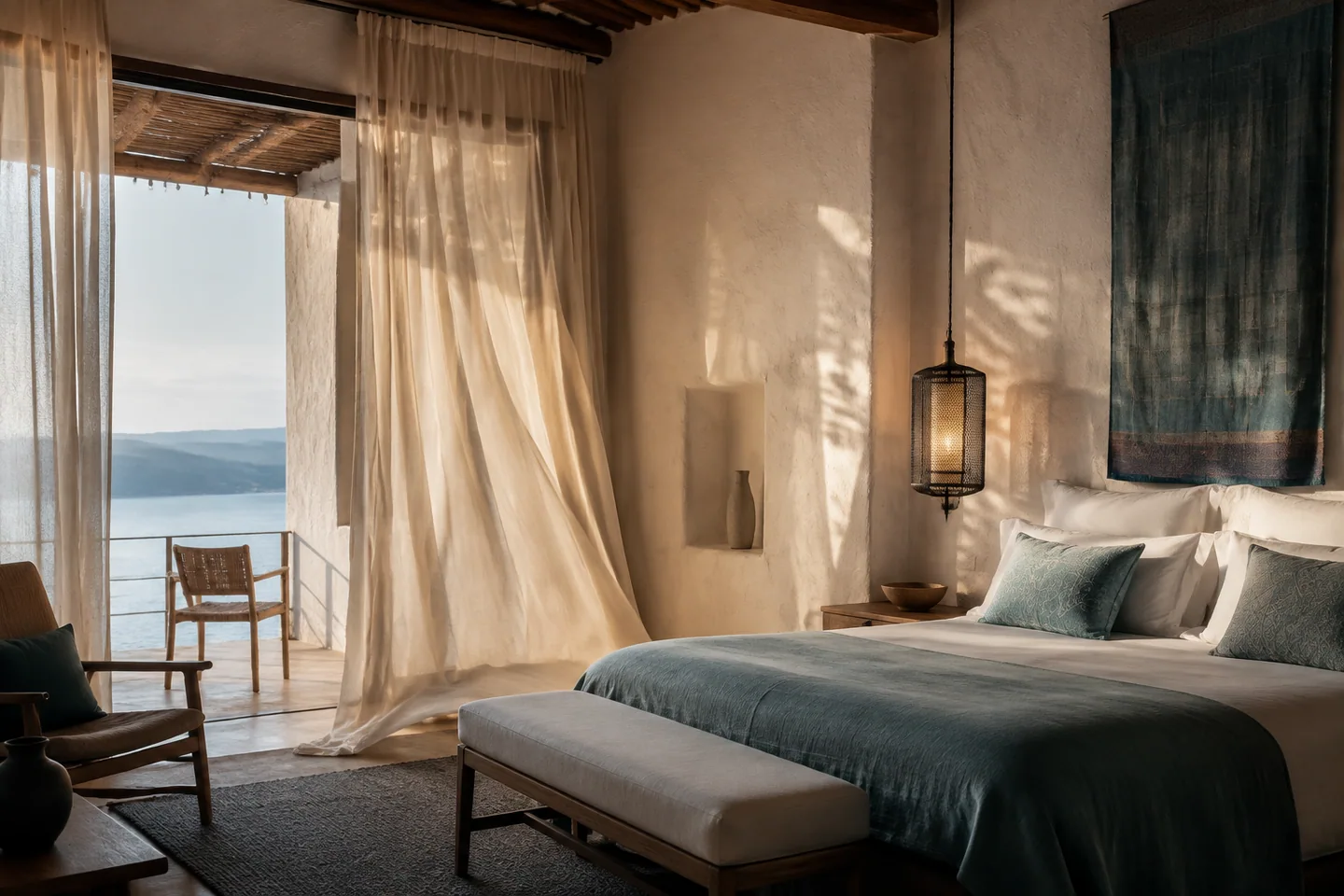Sunlight and linen curtains in a serene boutique hideaway